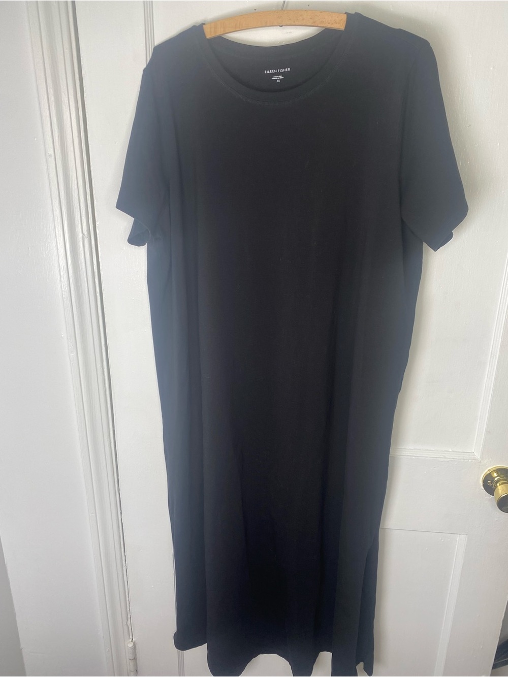 Eileen Fisher 1X NWOT Organic Cotton Black Crewneck T-Shirt Dress